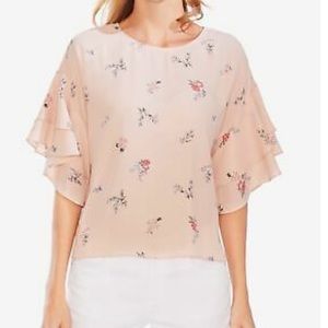 VINCE CAMUTO Womens Pink Floral Bell Sleeve Blouse